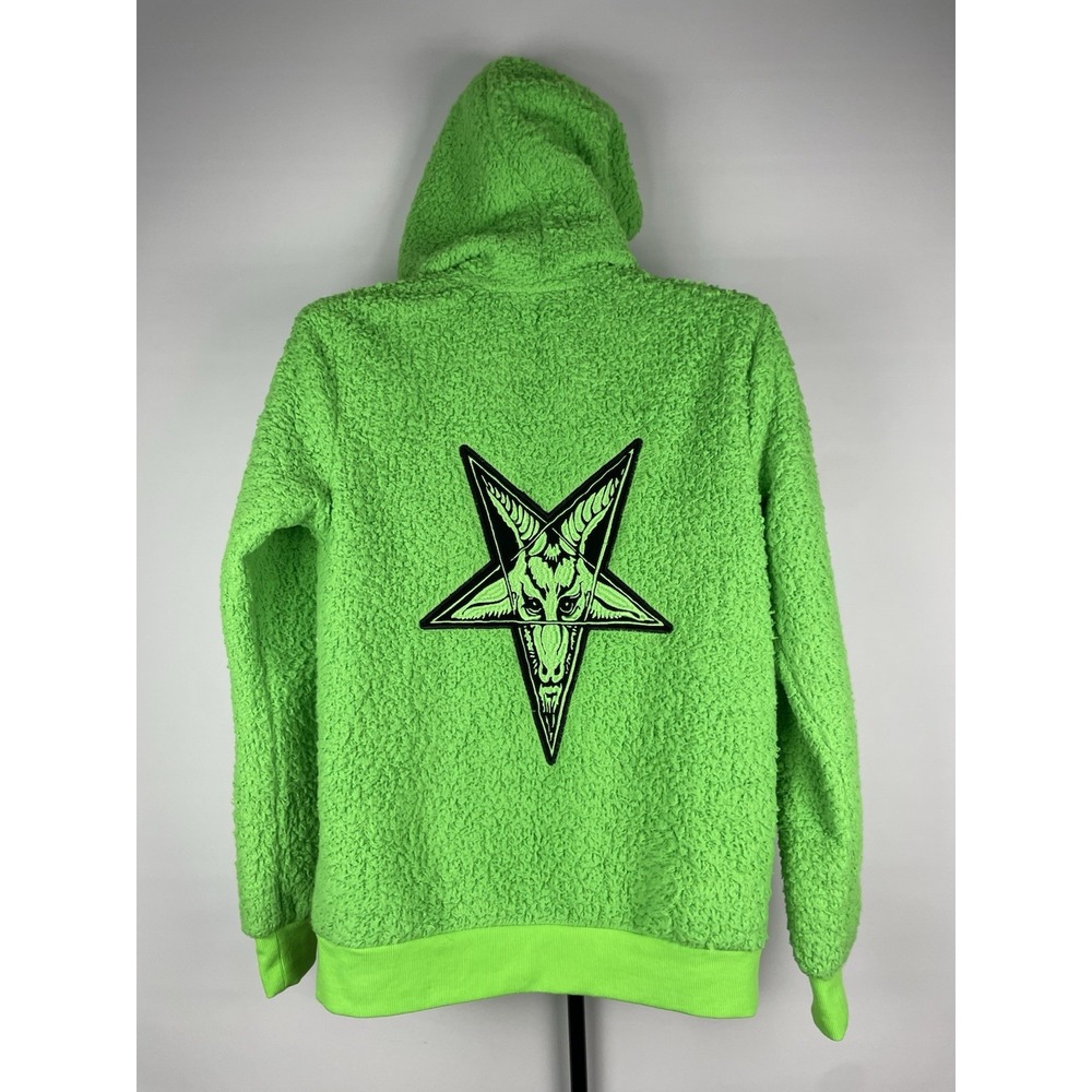 Black Craft Cult Green Sherpa Fleece Full Zip Hoodie Witch‎ Pentagram Size XS - Picture 8 of 9